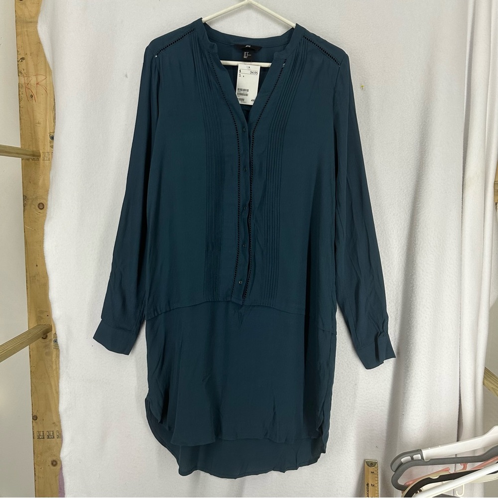 NWT H&M Tunic Blouse Long Sleeve V Neck Womens‎ 6 Teal